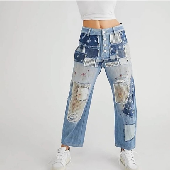 NEW Free People We the Free Azalea Daisy destroyed patchwork jeans. 29 - Picture 2 of 12